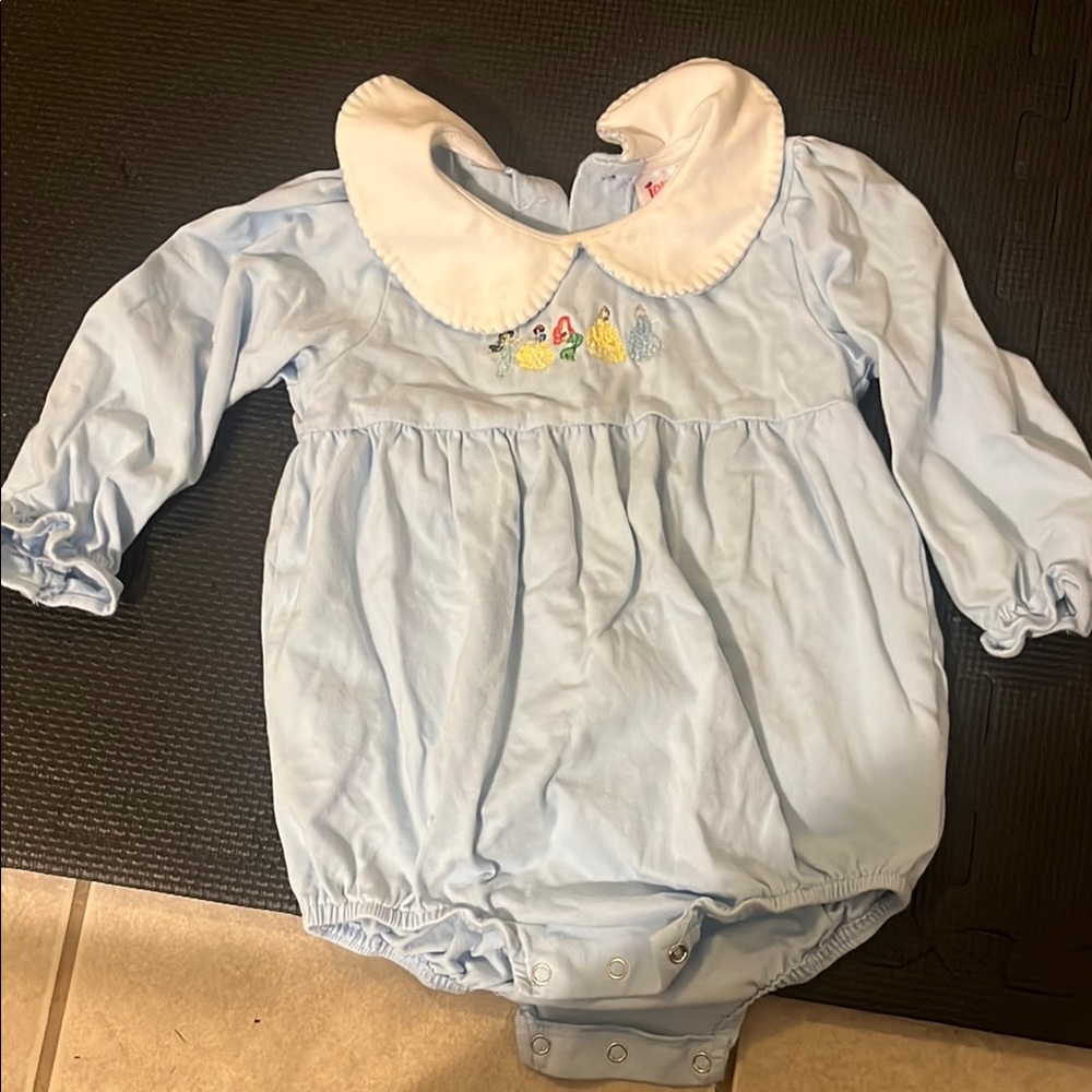 Jellybeans Blue Baby Romper with Embroidered princesses